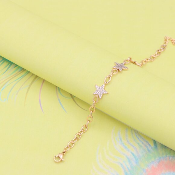 "Rose Gold Plated Star Charm Bracelet with Adjustable Chain, XPBL0915 - Picture 5 of 13